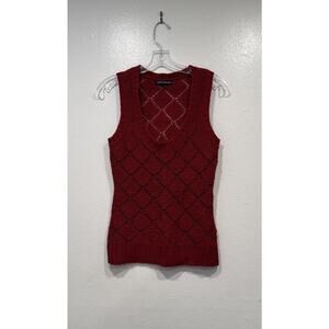 Express Red Crochet Knit Top Women’s Size Small Sleeveless Merino Wool Blend